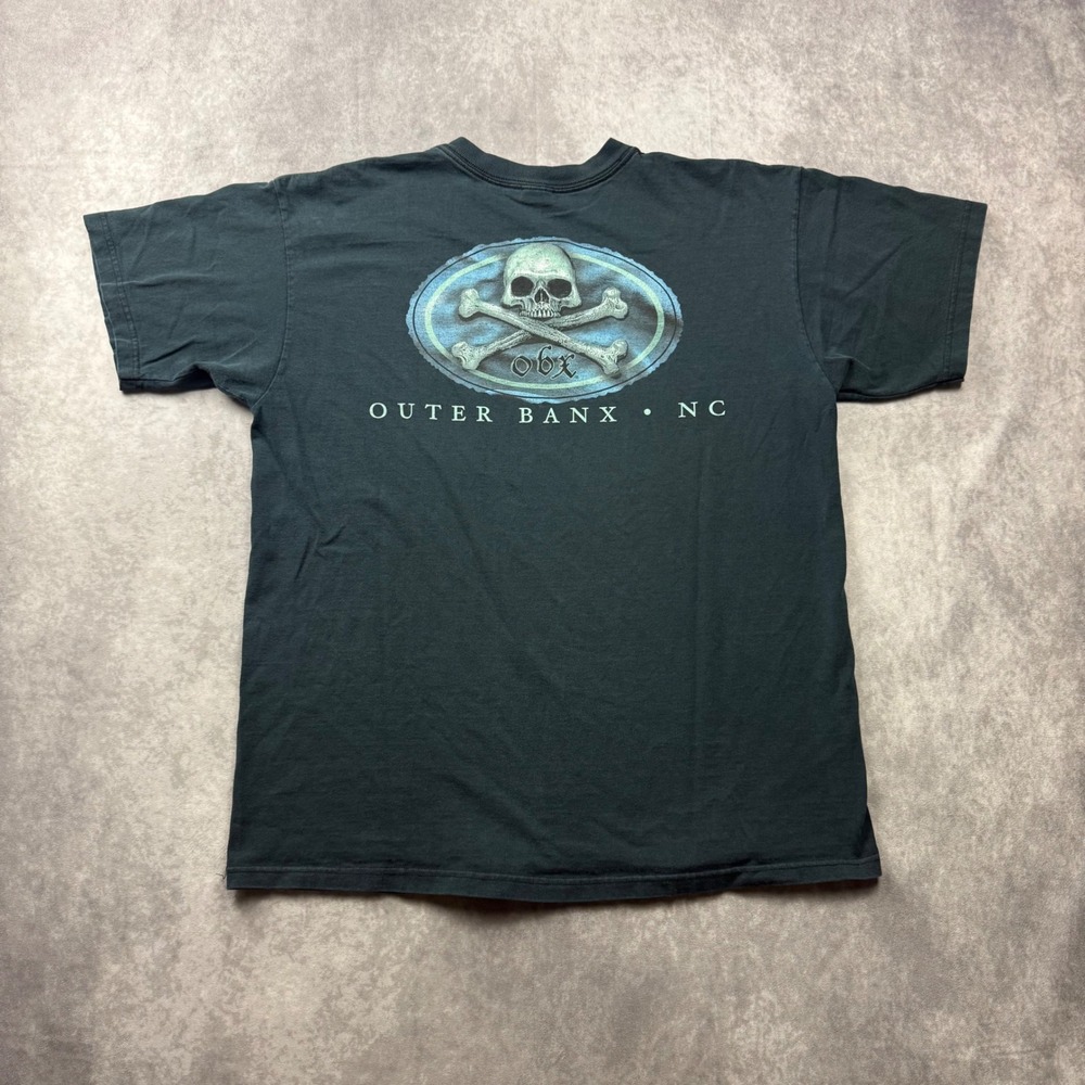 Vintage Outer Banx NC Skull Crossbones Graphic T-Shirt Mens Large Black